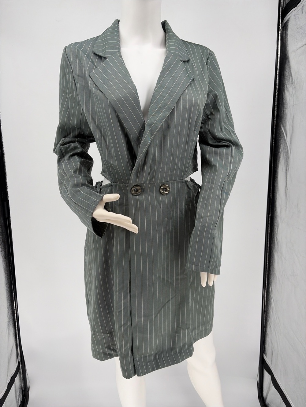 HYFVE Sage Green Pinstripe Long Blazer